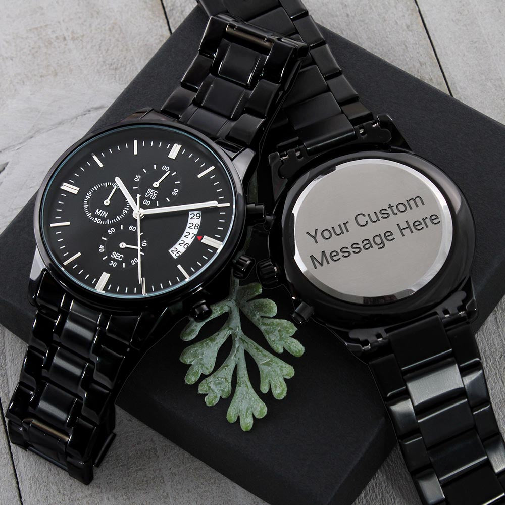 To My Man - Customizable Engraved Black Chronograph Watch